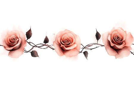 This beautiful floral illustration features delicate pink roses intertwined with green leaves, creating a captivating and elegant visual. Perfect for various design projects.の写真素材
