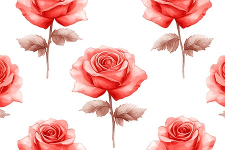 A stunning pattern featuring beautiful red roses on a crisp white background, ideal for design projects, textiles, and wallpapers showcasing elegance and natural beauty.の写真素材