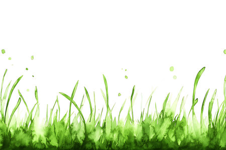 This charming watercolor illustration features fresh green grass against a pristine white background, perfect for nature-inspired designs and decoration.の写真素材
