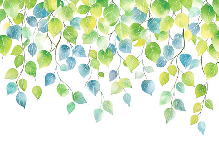 This vibrant background features a delicate arrangement of green leaves in soft pastel tones, perfect for nature-themed designs or refreshing projects.の写真素材