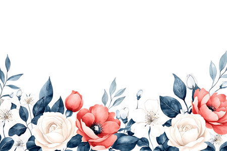 A captivating floral border design featuring soft pastel flowers and lush greenery, perfect for invitations, backgrounds, or decorative projects.の写真素材