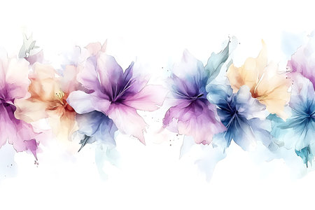 Soft pastel floral arrangement in a watercolor style creates a tranquil atmosphere. Perfect for art lovers and decorators seeking serenity and beauty.の写真素材