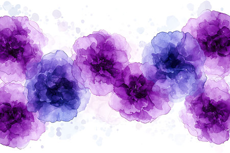 Discover a stunning watercolor illustration of vibrant flowers in purple and blue hues, perfect for various design and decoration projects.の写真素材