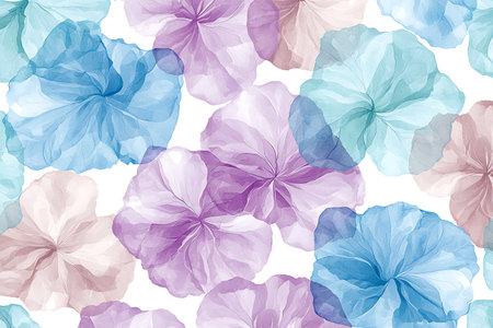 A captivating soft pastel floral background featuring delicate petals in blue, pink, and lavender shades, perfect for design projects and decoration.の写真素材