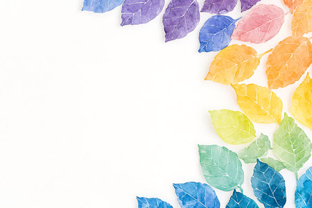 A stunning arrangement of colorful watercolor leaves sets against a white background, perfect for...