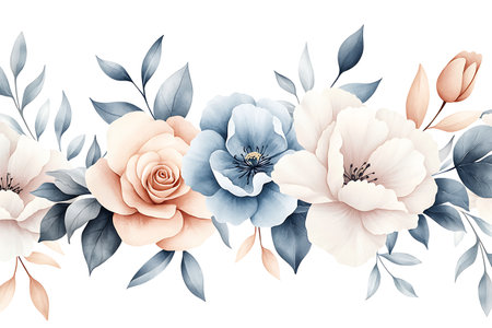 This beautiful floral design features soft pastel colors with elegant flowers and delicate leaves, perfect for various decorative projects and art displays.の写真素材