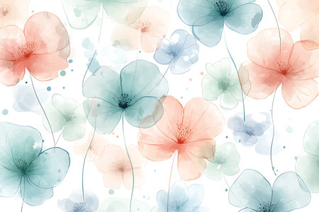 A beautiful abstract floral pattern featuring soft colors in a light background. The delicate watercolor effect creates a dreamy aesthetic ideal for various design projects.の写真素材