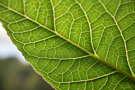 A stunning close-up image of a green leaf displaying intricate veins and textures under natural...