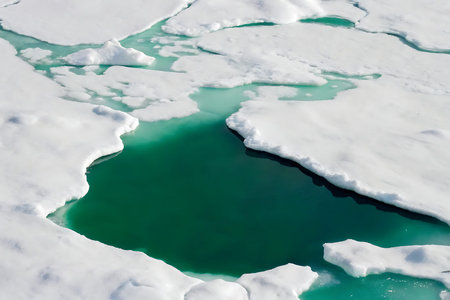 A captivating view of ice floes with an open water pool in the Arctic region showcasing nature's...