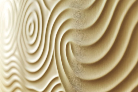 This image showcases a beautifully textured wall art design with flowing patterns in soft beige tones, ideal for modern interior decor and aesthetic enhancement.の写真素材