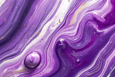 Explore this mesmerizing abstract artwork featuring vibrant purple swirls mingled with gold accents,...