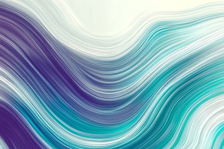 This abstract image features fluid waves in stunning shades of blue and purple, creating a tranquil...