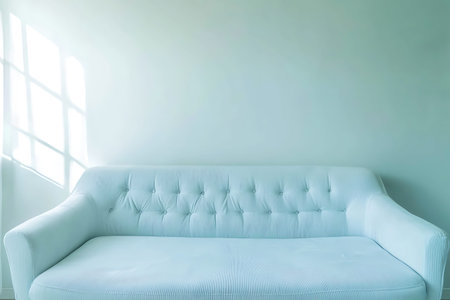 A serene and stylish white sofa stands out against a light background, perfect for modern living...