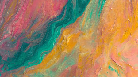 Creative abstract artwork featuring vibrant swirls of yellow, pink, and teal. Ideal for backgrounds,...
