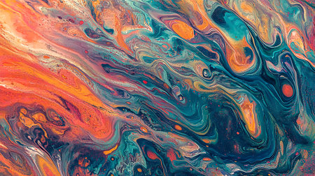 This vibrant abstract artwork showcases swirling colors of orange and blue, creating a captivating...