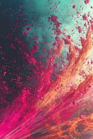 This striking image features a vibrant explosion of colorful particles, creating a dynamic and...