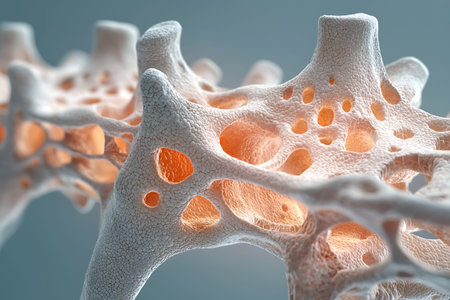 A highly detailed close-up image showcasing the intricate structure of human bone, emphasizing its...