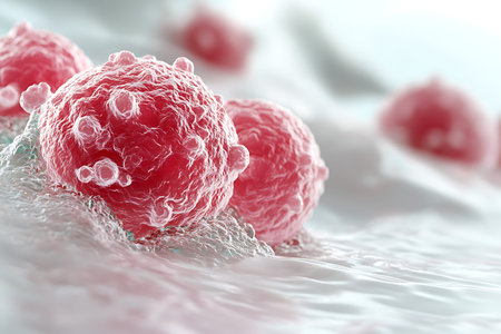 This close-up image showcases colorful microorganisms in a fluid environment, highlighting intricate...