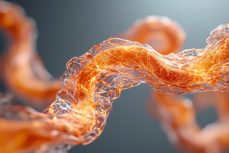 Captivating abstract image showcasing flowing orange liquid with glowing light effects, creating a mesmerizing visual experience. Perfect for modern design projects.の写真素材