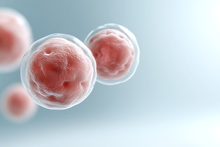 This image showcases a close-up view of pink cells under a microscope, highlighting their intricate structure and biological significance in life sciences.の写真素材