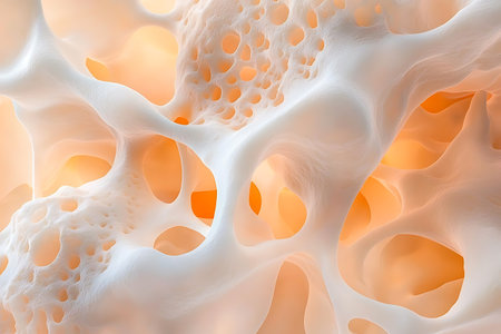 This stunning abstract image showcases a soft cellular structure with intricate patterns and warm colors, creating an elegant and inviting visual experience.の写真素材