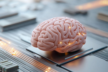 This 3D illustration showcases a human brain with glowing neural connections, symbolizing the...