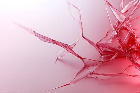 A striking abstract image featuring red fractals with sharp angles and intricate patterns on a soft light background, creating a modern artistic vibe.の写真素材