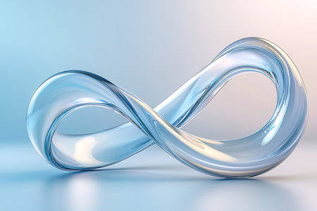 This image features an elegant transparent infinity symbol, designed with smooth curves against a...