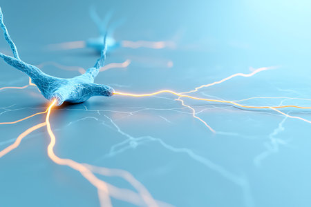 An artistic representation of neurons transmitting electric signals, highlighting the complexity and...