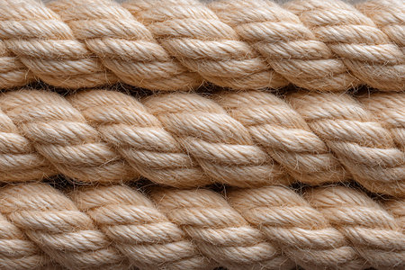 A high-resolution close-up image of natural twisted rope showcasing its texture and detailed fibers,...