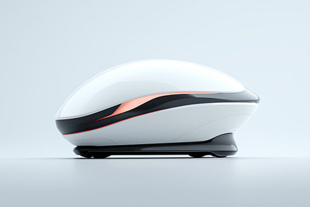 A futuristic autonomous vehicle design featuring smooth curves and a sleek finish, ideal for...