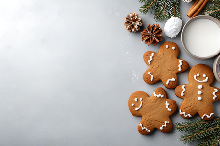 Delight in the festive charm of gingerbread cookies, frosted with icing and complemented by a glass...