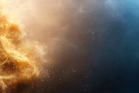 Explore this stunning cosmic background featuring golden and blue gradients with starry effects. Perfect for science-themed designs or artistic projects.の写真素材