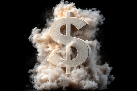 A captivating visual of a dollar sign appearing from a cloud of smoke, symbolizing financial power and opportunity. Perfect for illustrating wealth and investment themes.の写真素材