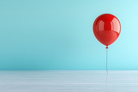 A vibrant red balloon stands alone against a soft blue background, embodying a minimalist style perfect for various celebrations.の写真素材