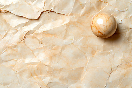 This image features an elegant textured paper background paired with a smooth marble sphere. The soft, natural earth tones create a harmonious and minimalist design ideal for creative projects.の写真素材