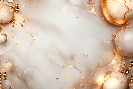 This elegant marble background features golden accents and decorative spheres, perfect for upscale projects, invitations, or modern designs.の写真素材