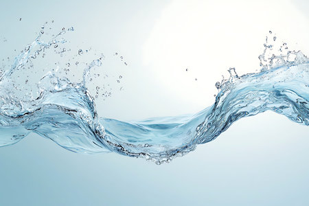 A stunning image of a clear water splash gracefully captured against a light backdrop, showcasing...