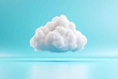 A soft white cloud floats above a serene blue background, creating a tranquil atmosphere. This minimalist image captures beauty and calmness, perfect for creative projects.の写真素材