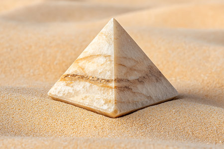 A stunning pyramid structure resting on soft sandy terrain, showcasing intricate textures and natural colors. Ideal for concepts of adventure, history, or design.の写真素材