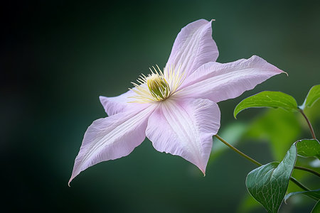 A beautiful pink flower stands out with its delicate petals and intricate stamen, set against a blurred green background, showcasing nature's elegance and tranquility.の写真素材