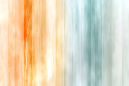 This image features an abstract composition of vertical lines in soft hues of orange, blue, and...