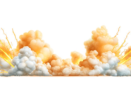 A stunning visual representation of an explosive burst featuring vibrant smoke, colorful clouds, and...