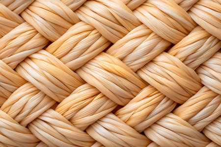 This detailed close-up showcases intricately woven ribbons in soft beige and cream tones, perfect for design, crafts, or textile projects.の写真素材