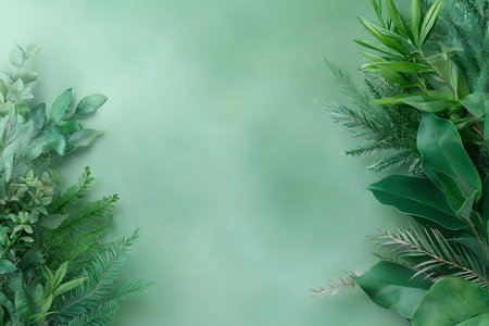 A calming and serene background featuring lush green foliage in various shades and textures. Ideal for nature-themed projects, wellness designs, and calming advertisements.の写真素材