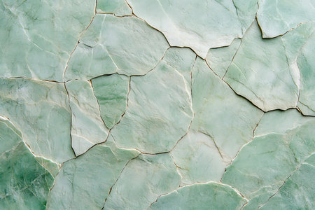 This image showcases a textured green stone surface featuring distinct cracks and varied shades, perfect for design projects that emphasize natural beauty.の写真素材