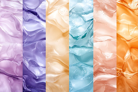 Discover a captivating abstract art piece featuring swirls in purple, blue, orange, and cream. Ideal for creative projects and backgrounds.の写真素材