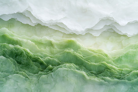 This stunning abstract image features layered green and white textures that resemble natural landscapes, creating a serene and calming visual experience ideal for various artistic applications.の写真素材