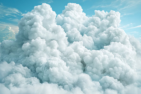 Captivating image of fluffy white clouds set against a bright blue sky, evoking a sense of...
