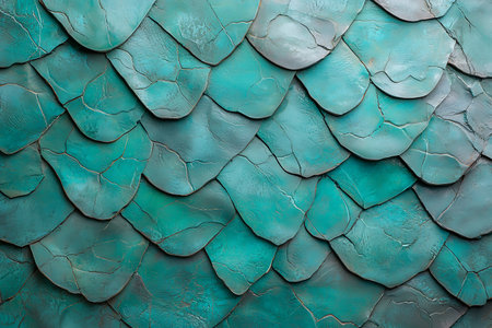 A stunning close-up of turquoise scales showcasing intricate patterns and a natural aged appearance, perfect for art and design projects.の写真素材